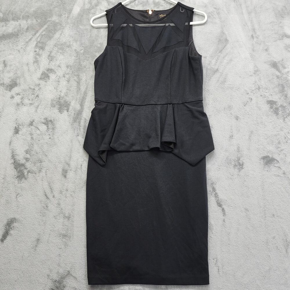 Thalia Sodi Sleeveless Ruffled Sheath Dress Size S Black‎ Peplum Sheer Details